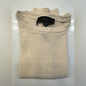 ZARA Tan Gold Shimmer Crew Neck Long Sleeve Light Weight Pullover Sweater